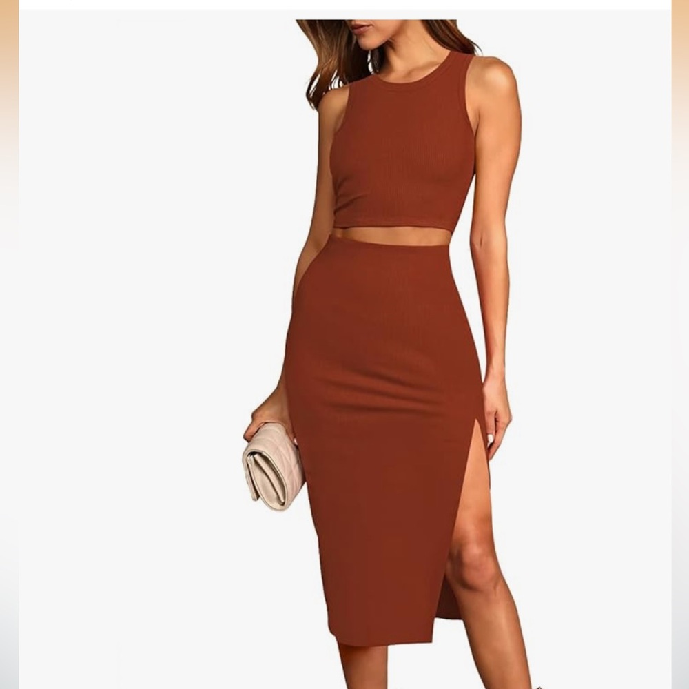 Rust Crop Top & Midi Skirt Set Size Small NWT - Picture 3 of 7